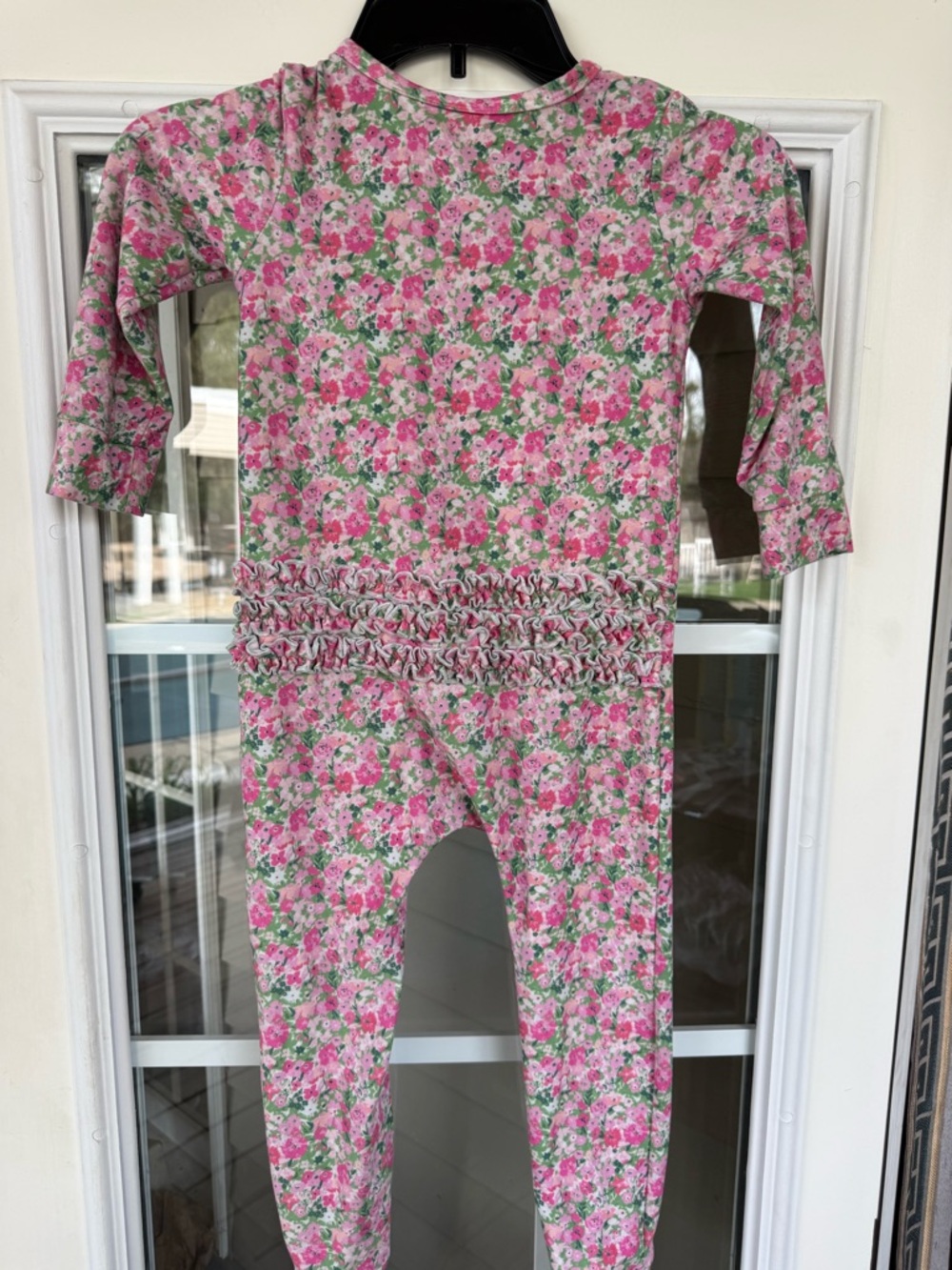 SweetHoney floral ruffle one-piece pajama sz 5 with colorful ruffle full zip - Picture 4 of 7